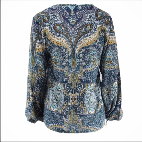 Sz XL Petite Long Sleeved Boho Paisley Blouse - Picture 2 of 6